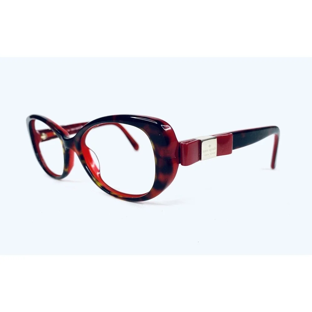 Kate Spade NY Red Tortoise Oval Lucite Glasses Bowtie Temples Chandra 53 17 135